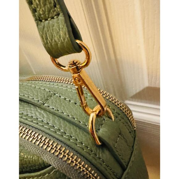 ISADORO Genuine Pebbled Italian Leather Olive Green Double Zipper Crossbody Bag - Picture 5 of 12